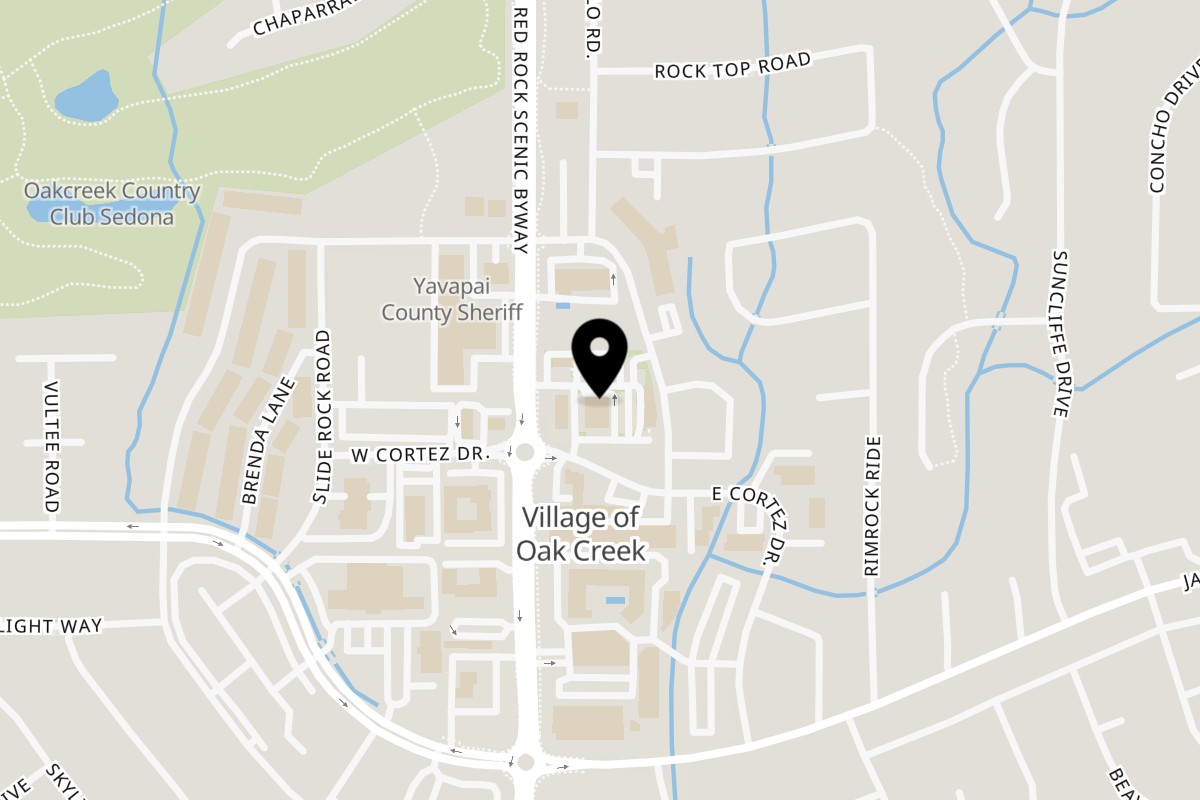 Map showing the location of Flew the Coop Nashville Hot Chicken Shack on 6507 AZ-179 in Sedona